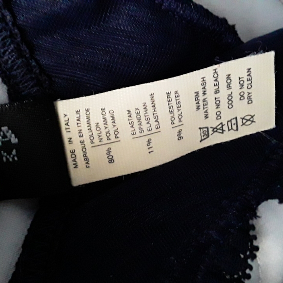 90s La Perla Bustier & Thong, Pleated (Plisse), Dark Navy, Sz 32 & 2  ITALY - Picture 15 of 16